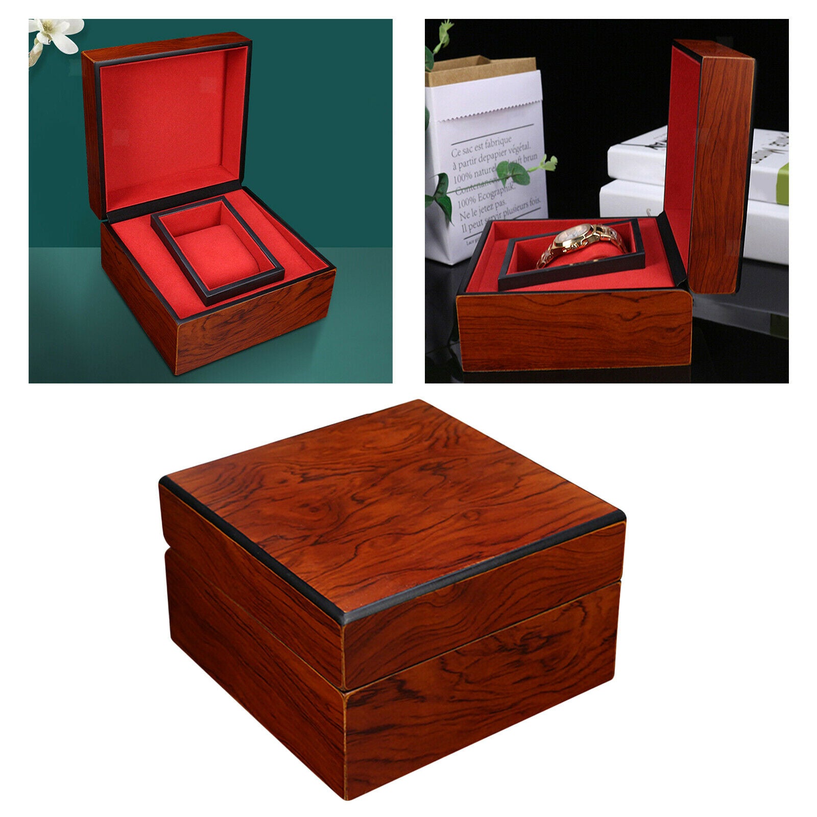 Wooden Single Slot Watch Case Women Men Bangle Wristwatch Display Holder
