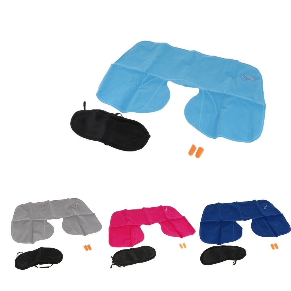 4X Portable Inflatable Travel Pillow Neck Head Rest Air Cushion With Eye