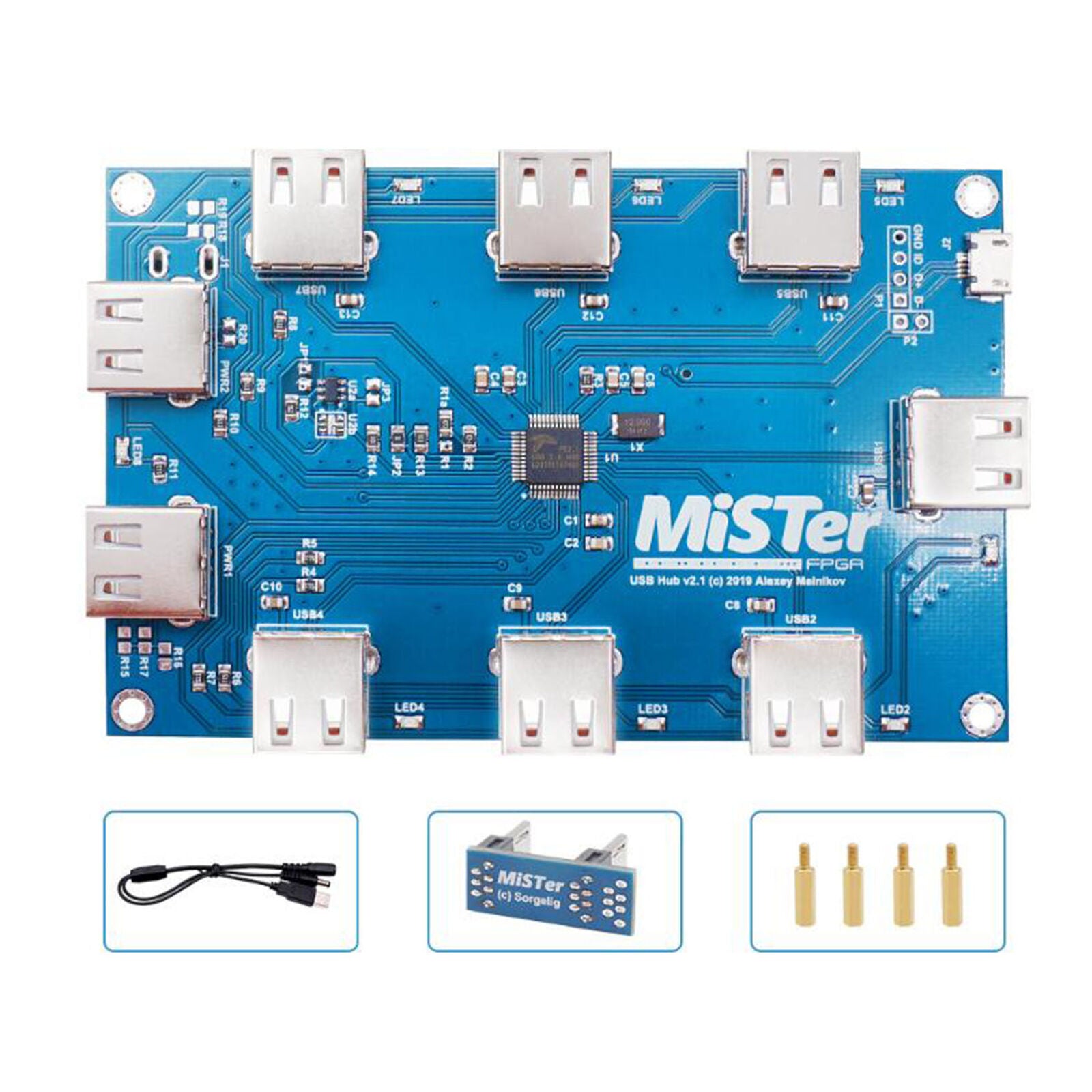 Mister FPGA 7 Port USB HUB V2.1 Kit With Bridge Board Splitter Cable Standoffs