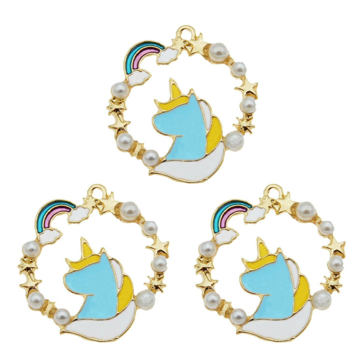 8 pcs Rainbow Star Enamel Charm Unicorn For Pendant Earring Dangle DIY 24*23mm