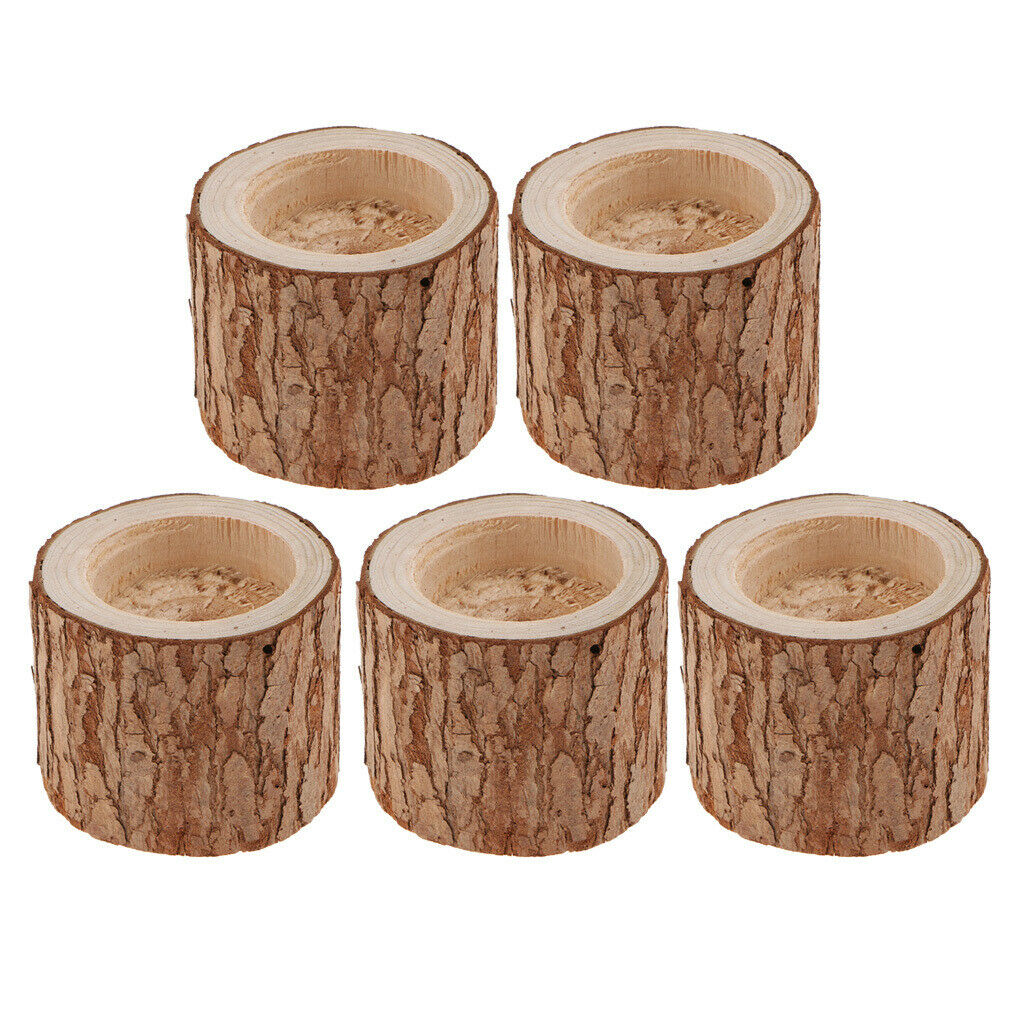 5 Packs Rustic Wooden Candle Holder Wood Candlestick Wedding Pub Ornament
