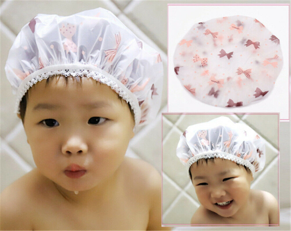 2 Pc Kids Children Shower Cap Waterproof Elastic Bath Hat Cleaning Hat Cu.l8