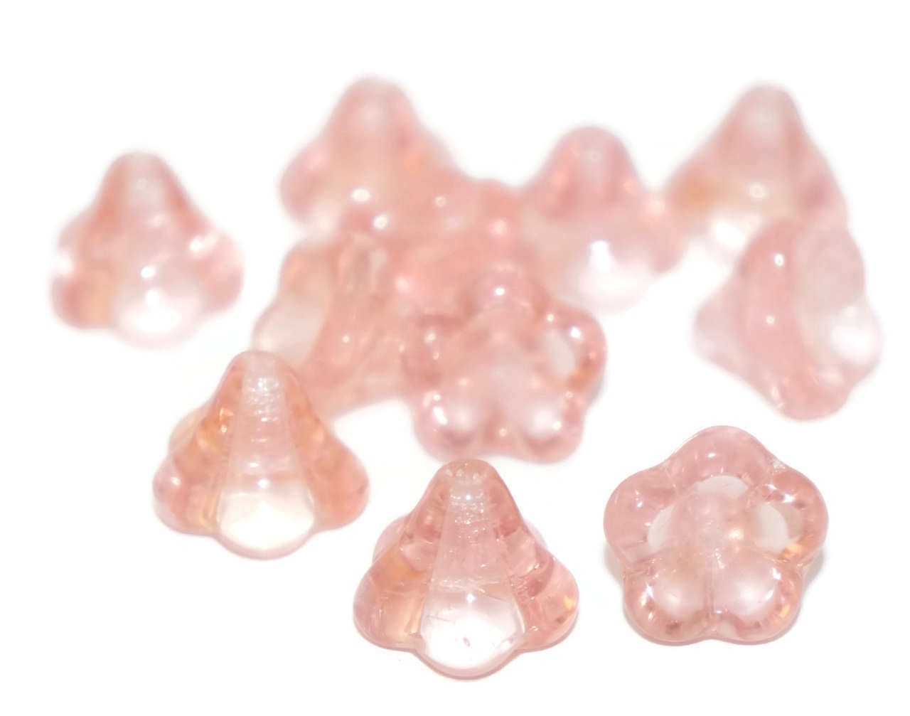 Large Pink Crystal Clear Bell Flower Czech Glass Beads Flower Bead Caps Glass...