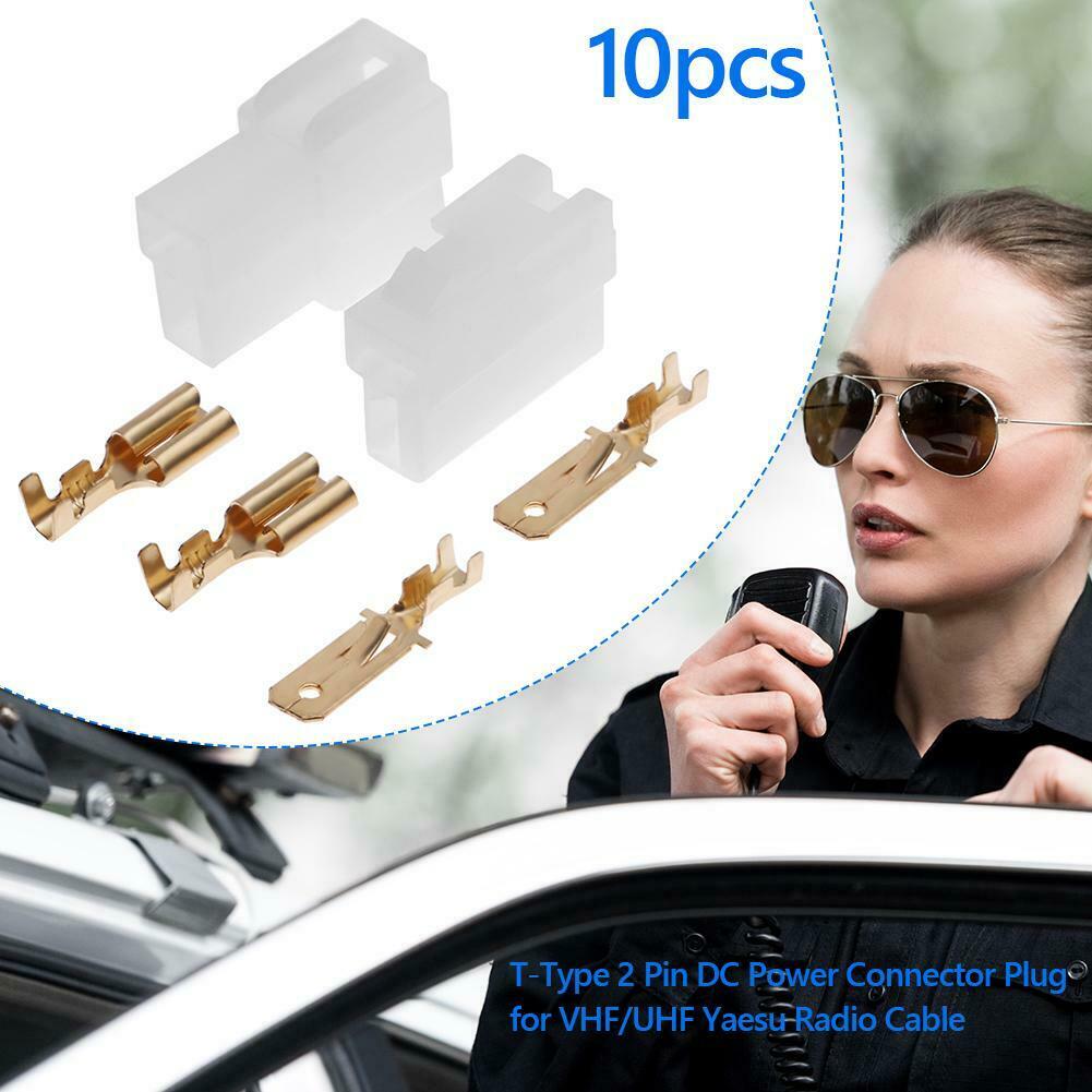 10 Sets T-Type 2 Pin DC Power Connector Plug for VHF/UHF Yaesu Radio Cable
