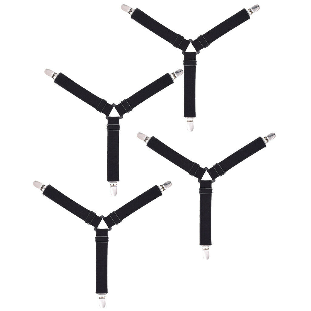 8 Pieces Black Bed Sheet Grippers Suspenders Fastener Clips 3-Head & 2-Head