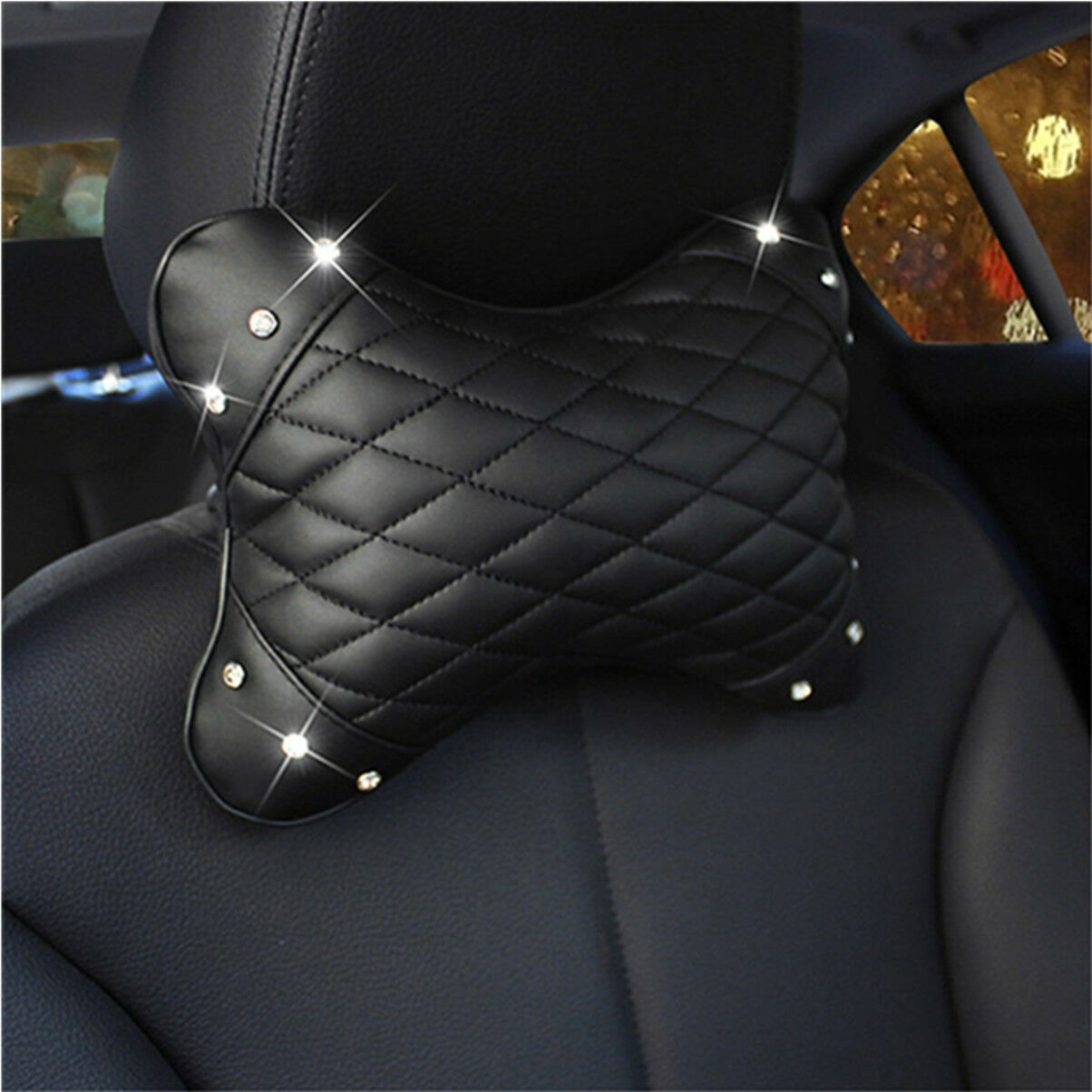 2X Car Headrest Pillow PU Leather Fashion Car Neck Pillow Car Headrest Cushion