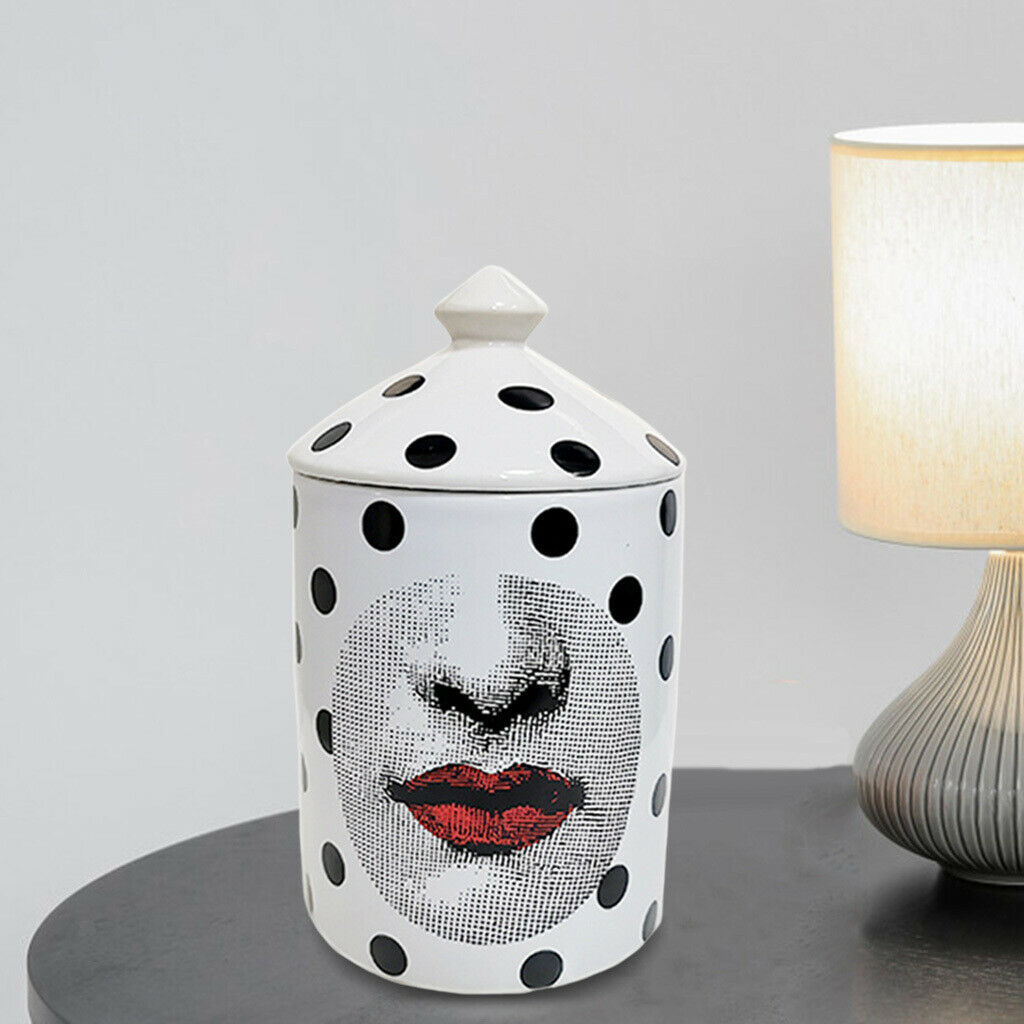 Retro Girl Face Candle Holder with Lid Ceramic Makeup Organize Storage