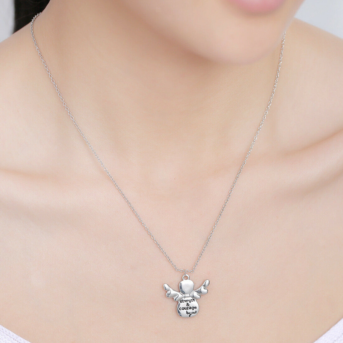 Fashion Jewelry Angel Wing Carved Letters Charm Pendant Chain Necklace