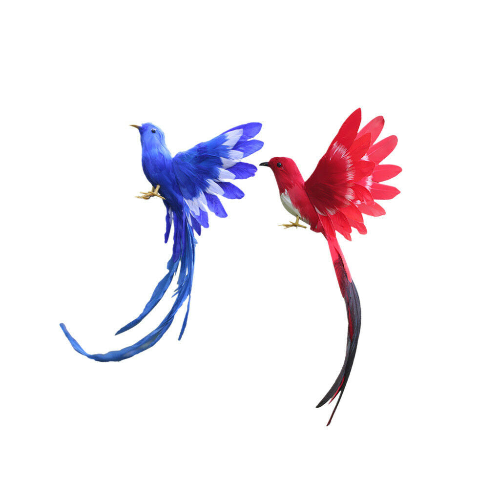 2pcs Artificial Bird w/ Long Tail Realistic Taxidermy Home Garden Decor 28cm