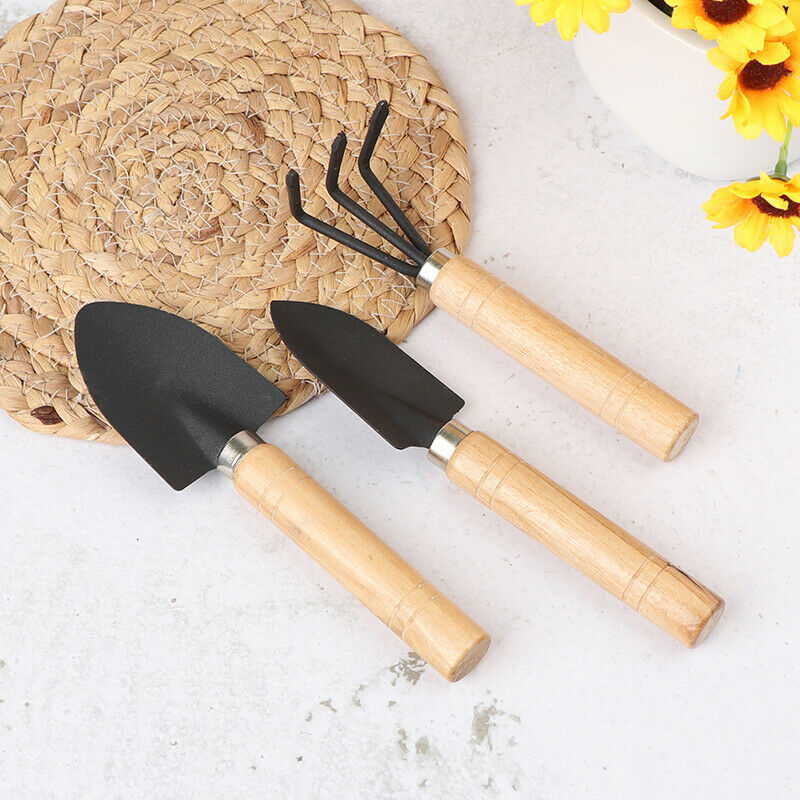 3pcs Mini Plant Garden Gardening Tools Set With Wooden Handle Tool Rake S.l8