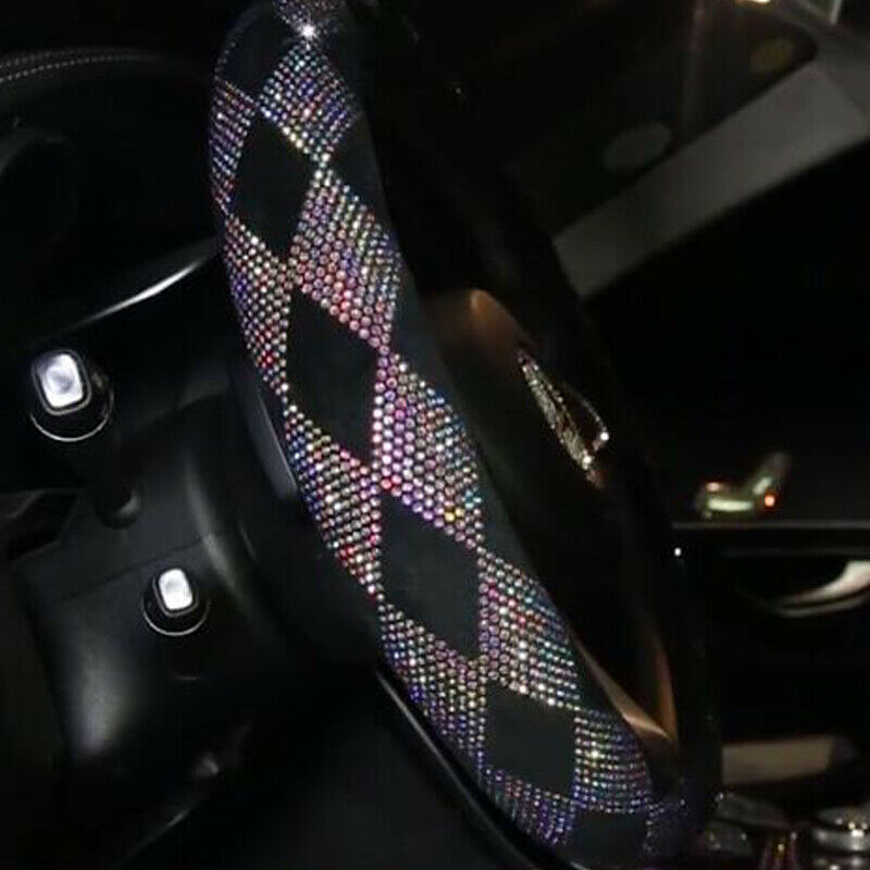 Car Anti Slip Interior 38cm 15" Color Diamond Suede Steering Wheel Cover w/Bling