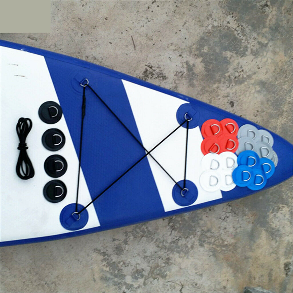 2X D Ring Pad Patch Boat Deck Bungee Rope Kit for Stand Up Paddle Board White