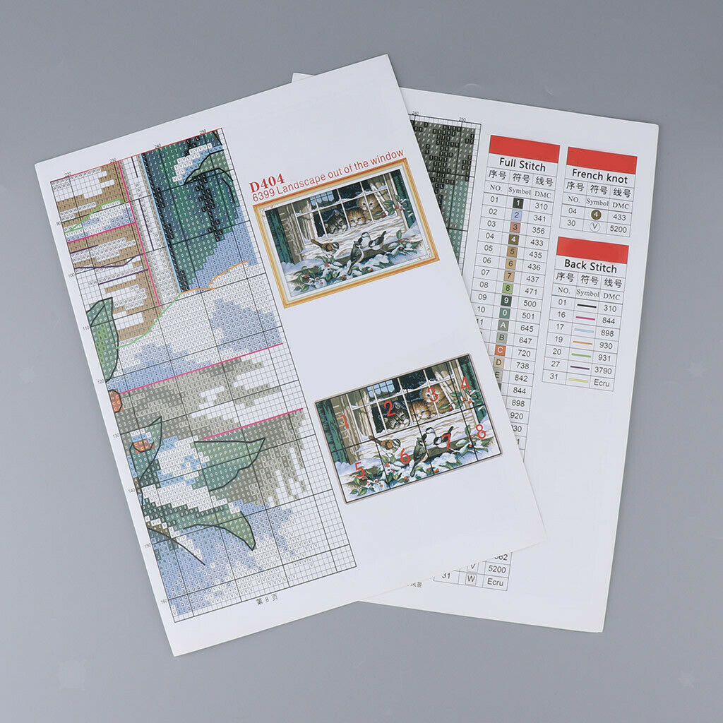Cats Birds Stamped Cross Stitch Kits for Kids Pre-Printed Pattern Embroidery