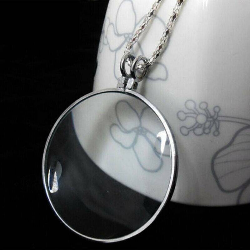 5x Magnifier Round Reading Coin Magnifying Glass Lens Pendant Chain Necklace New