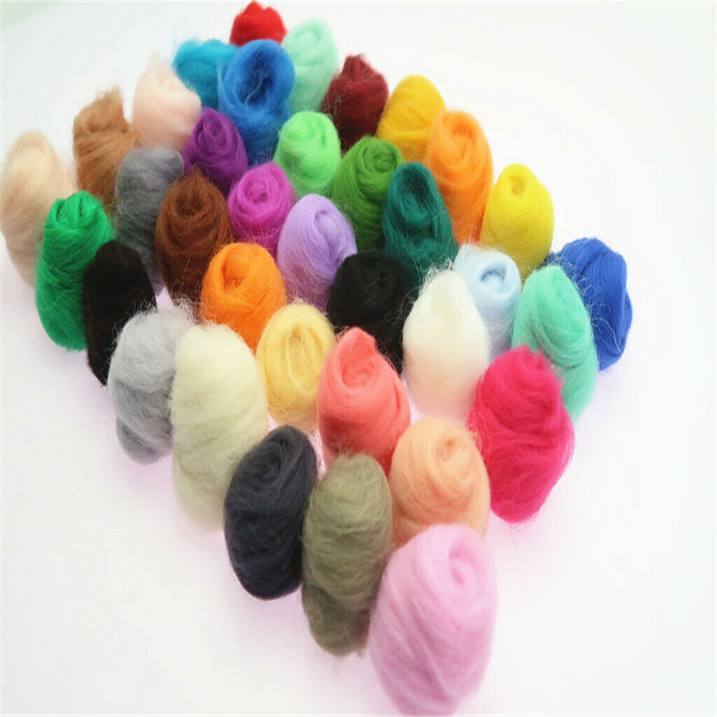 36Pcs Handmade Soft Wool Felt Materials Roving Fibre Needle Felting Crafts