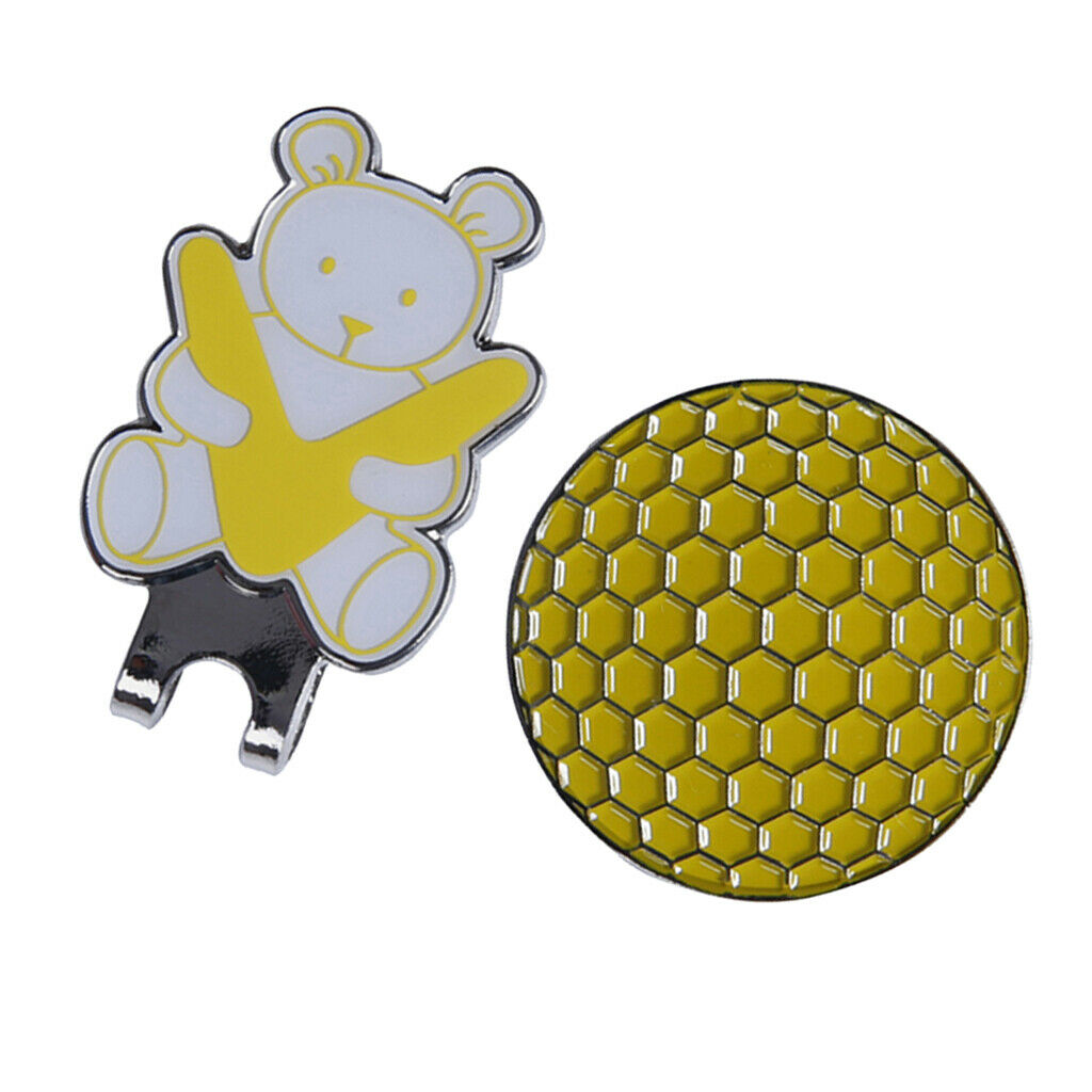 Golf Hat Clip with Detachable Magnetic Golf Ball Marker Bear Pattern Yellow