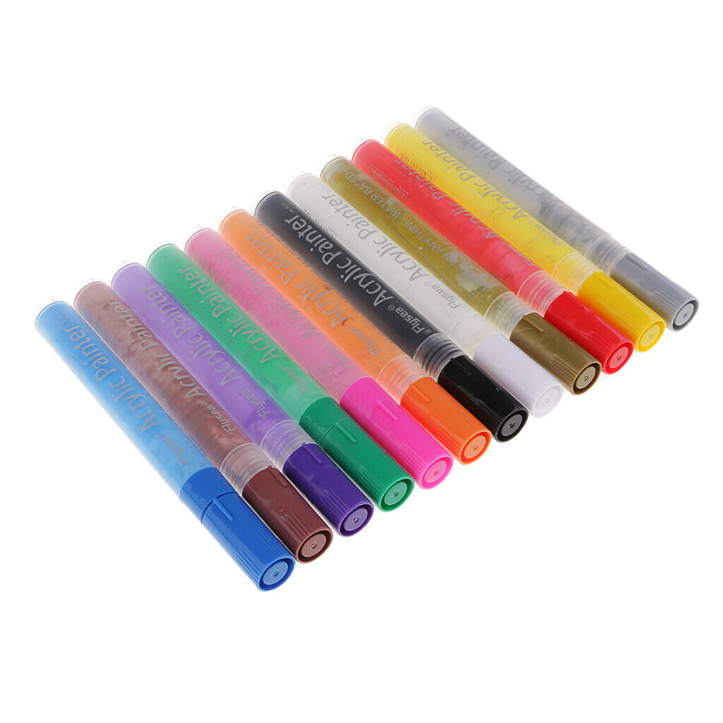 12x Acrylic Paint Marker Pens For Glass Ceramic Porcelain Rock Canvas Fabric