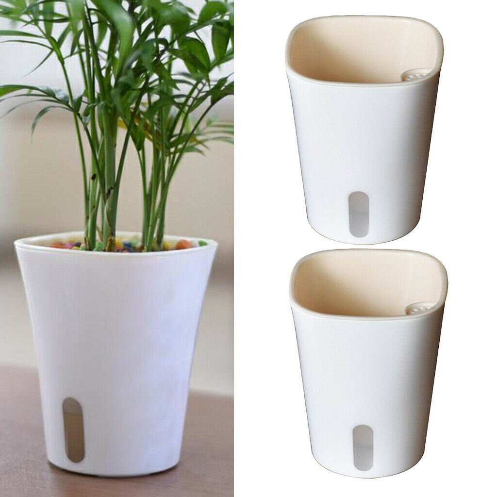 Set of 2 Self Watering Planter Large Planter Gardening Flowers Pots White