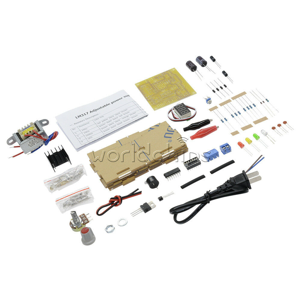 US Plug LM317 Adjustable Regulator 1.25-12V Voltage Power Supply Board Kit +Case