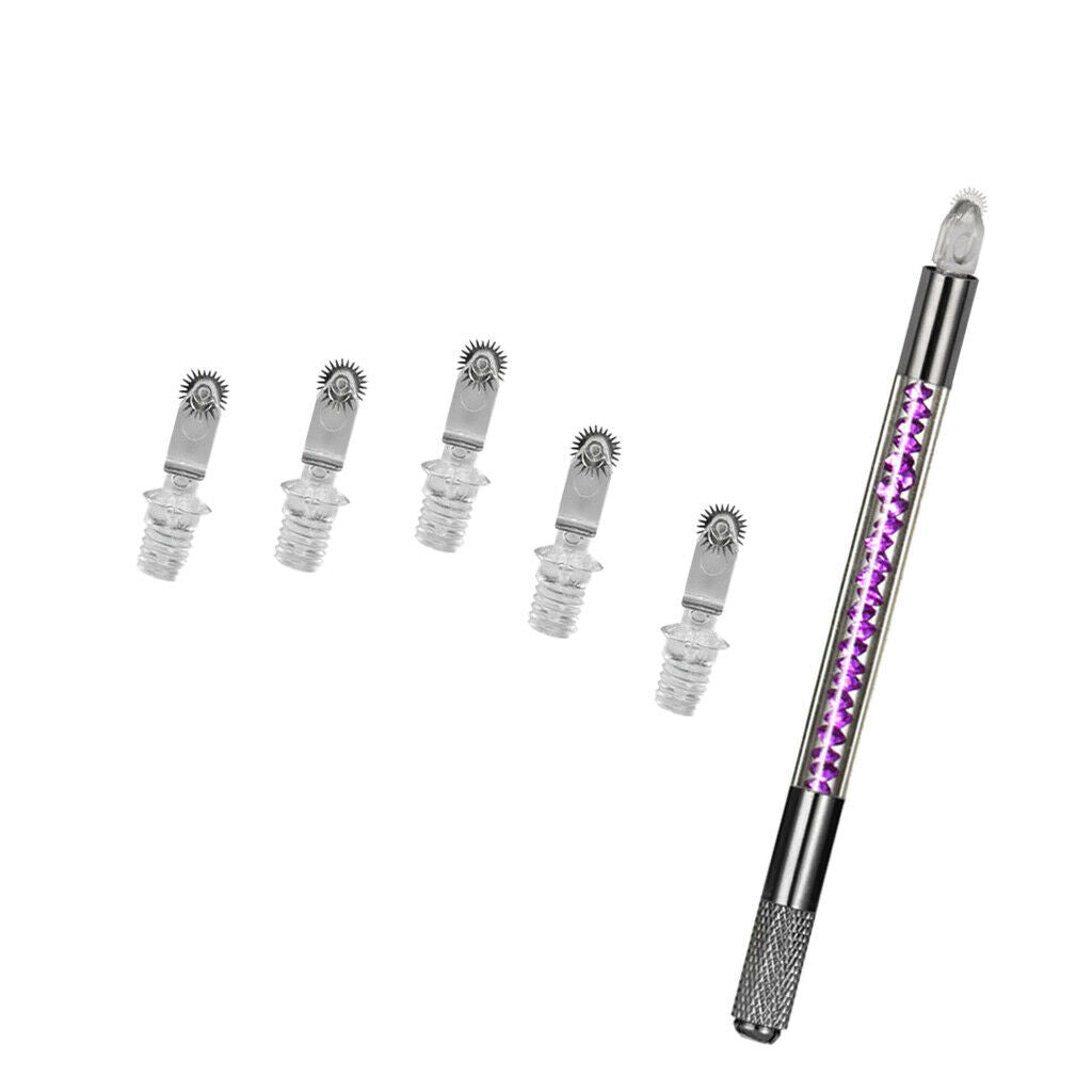 6pcs/set Roller Eyebrow Tattoo Needles Eye Brow Blades Makeup Tool Purple