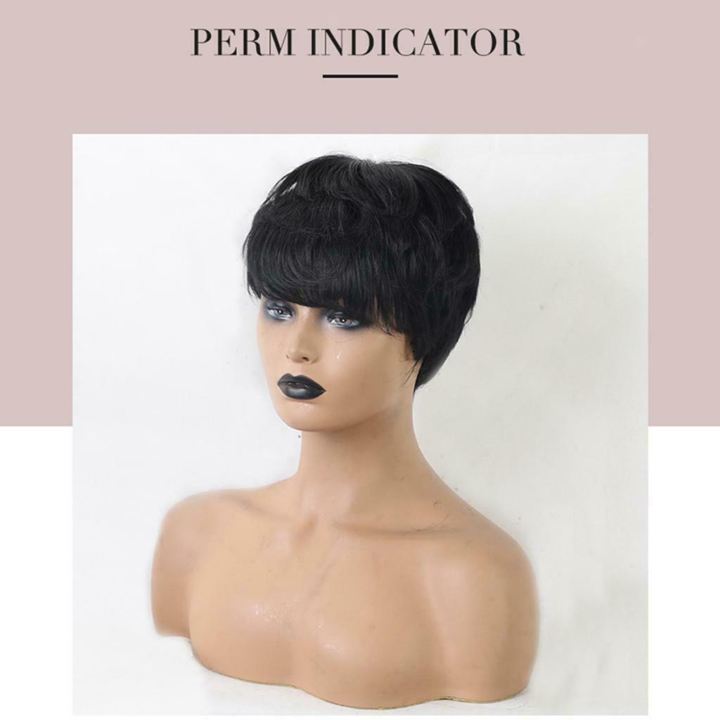 8" Women Pixie Cut Straight Daily Wig w/ Bangs Layered Short Human Hair Wigs