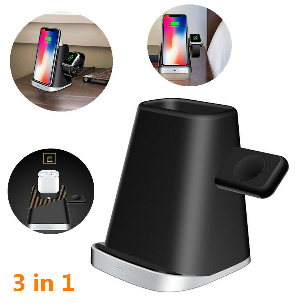 3 in 1 Wireless Fast Charging Station Charger Stand for iWatch Phone Home office