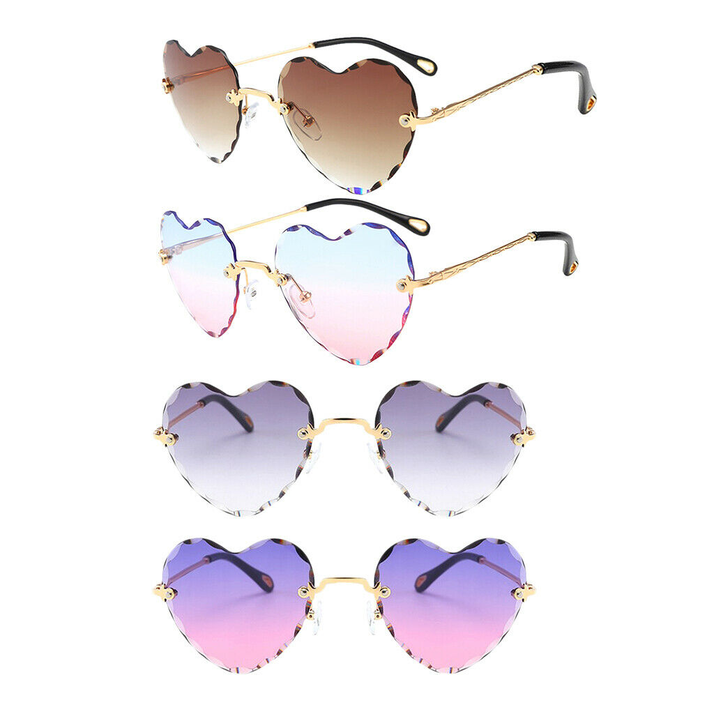 4x Heart-shaped Rimless Sunglasses Tinted Lens Metal Frame Eyewear Anti UV