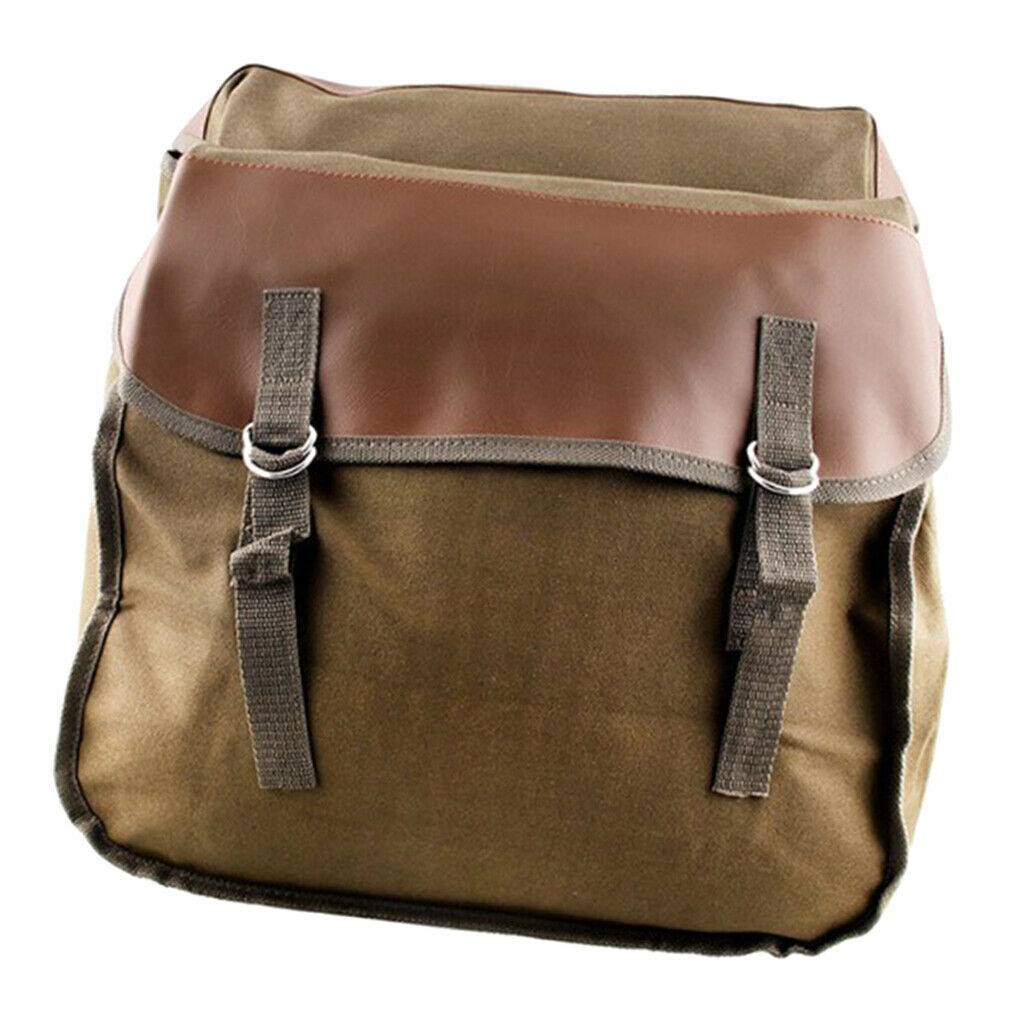 2Pcs Large Travel Saddlebag Heavy-Duty Canvas Motorbike Tail Bag Green+Brown