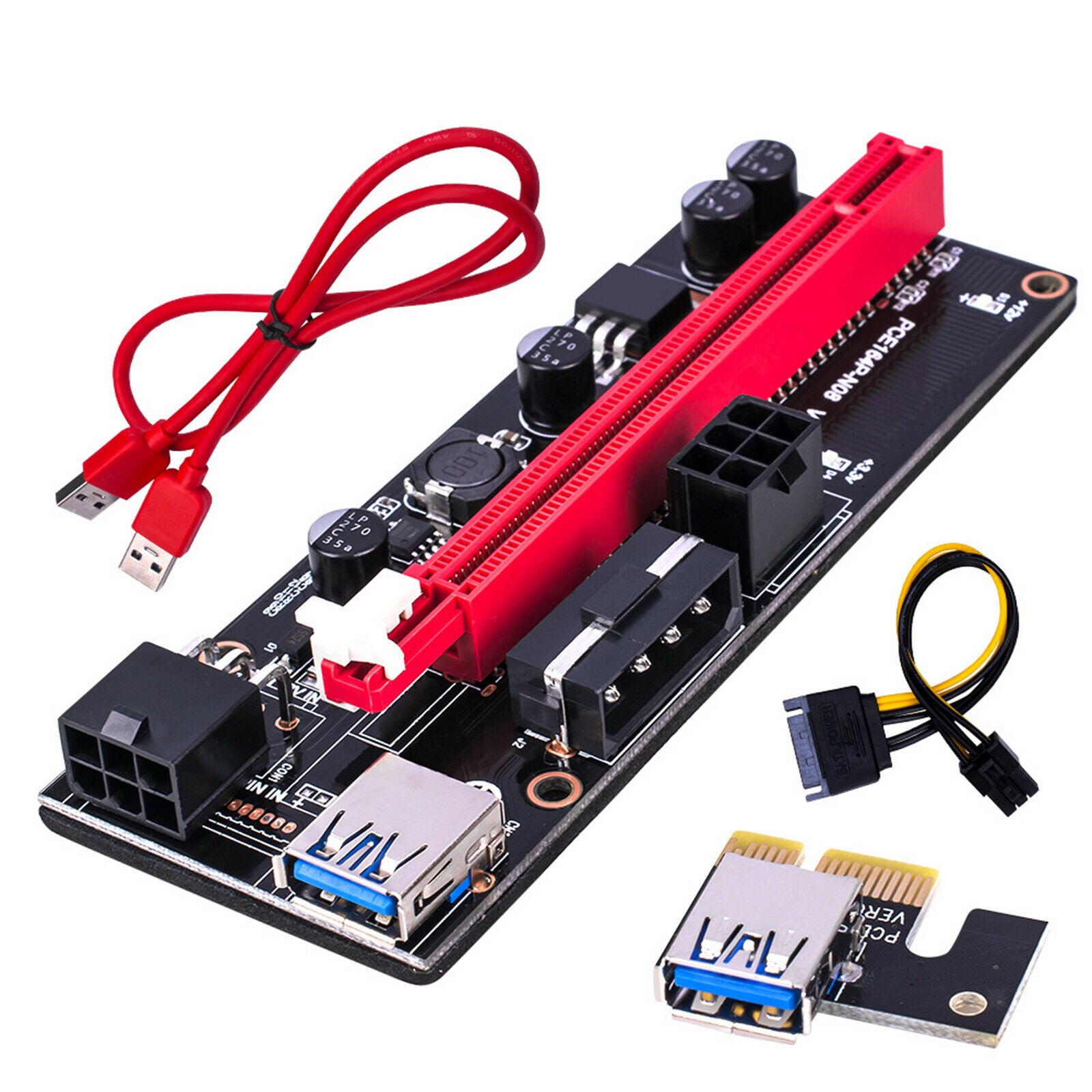 2x PCI-E 1x to 16x Graphic Extension USB3.0 Adapter Card 4 Solid Capacitors