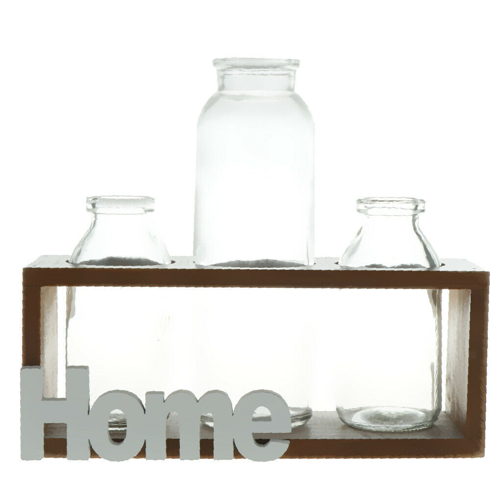 Crystal Glass Test Tube Vase in Wooden Stand Terrarium Glass Planter 3-Wood