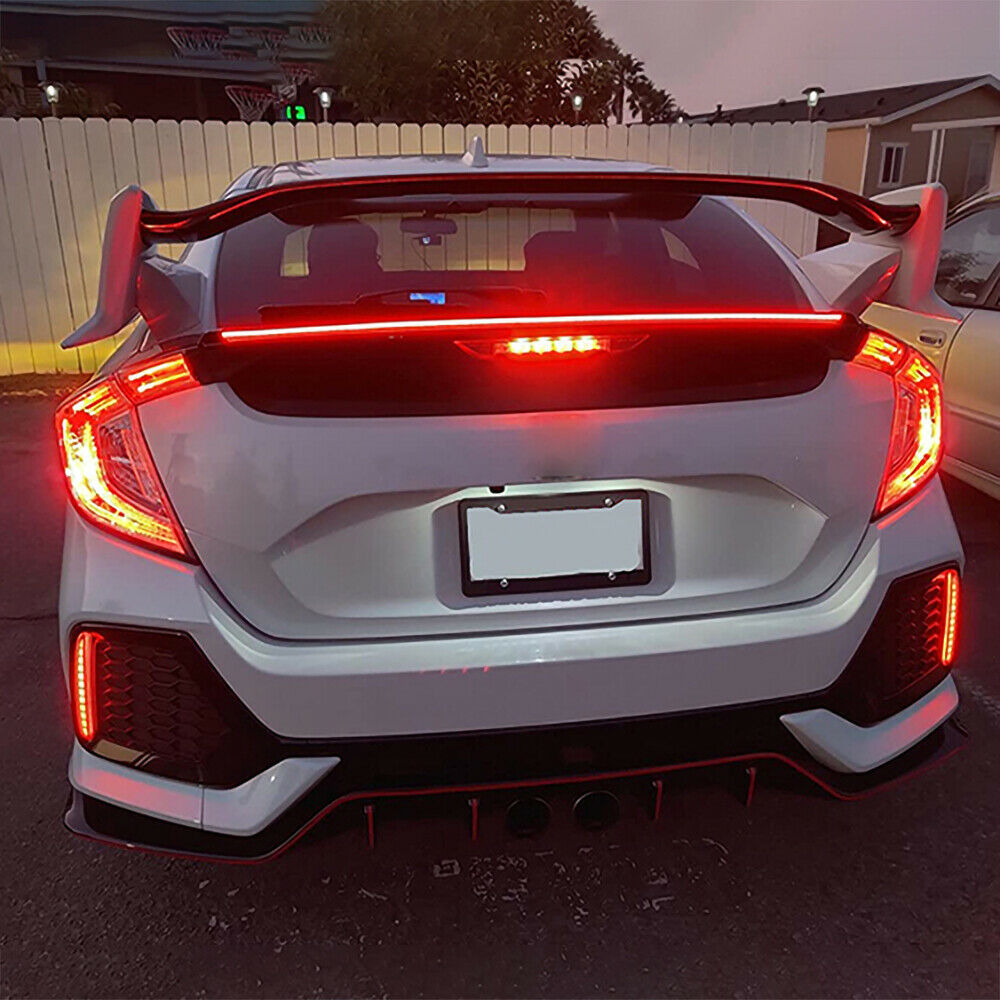 Car Carbon Fiber LED Tail Brake Light Car Rear Trunk Roof Spoiler Lip Tail Lid