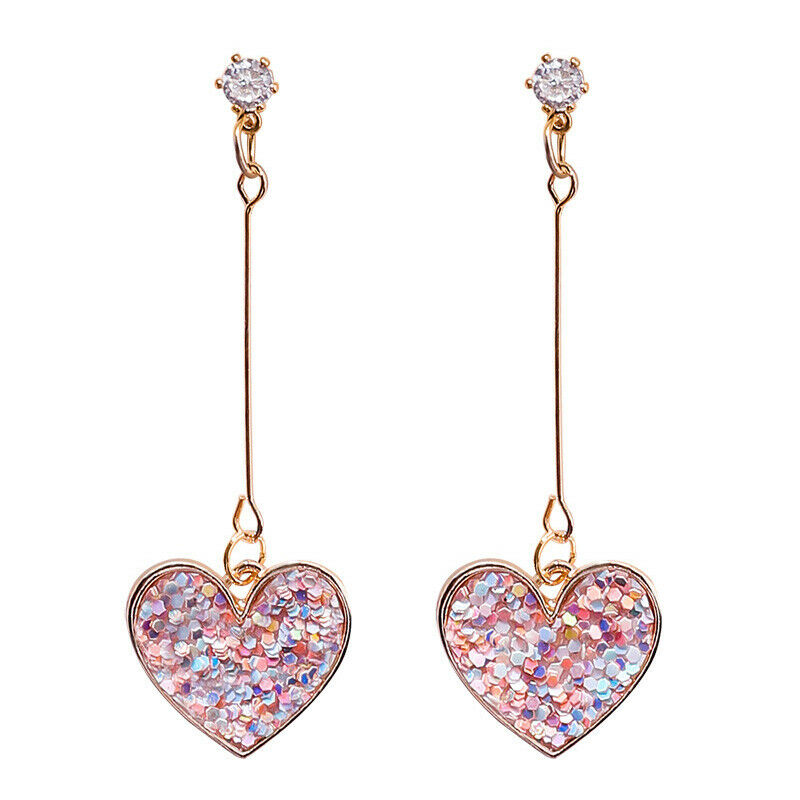 Women Crystal Pink Heart Long Drop Dangle Earrings Ear Studs Jewelry G AT.l8