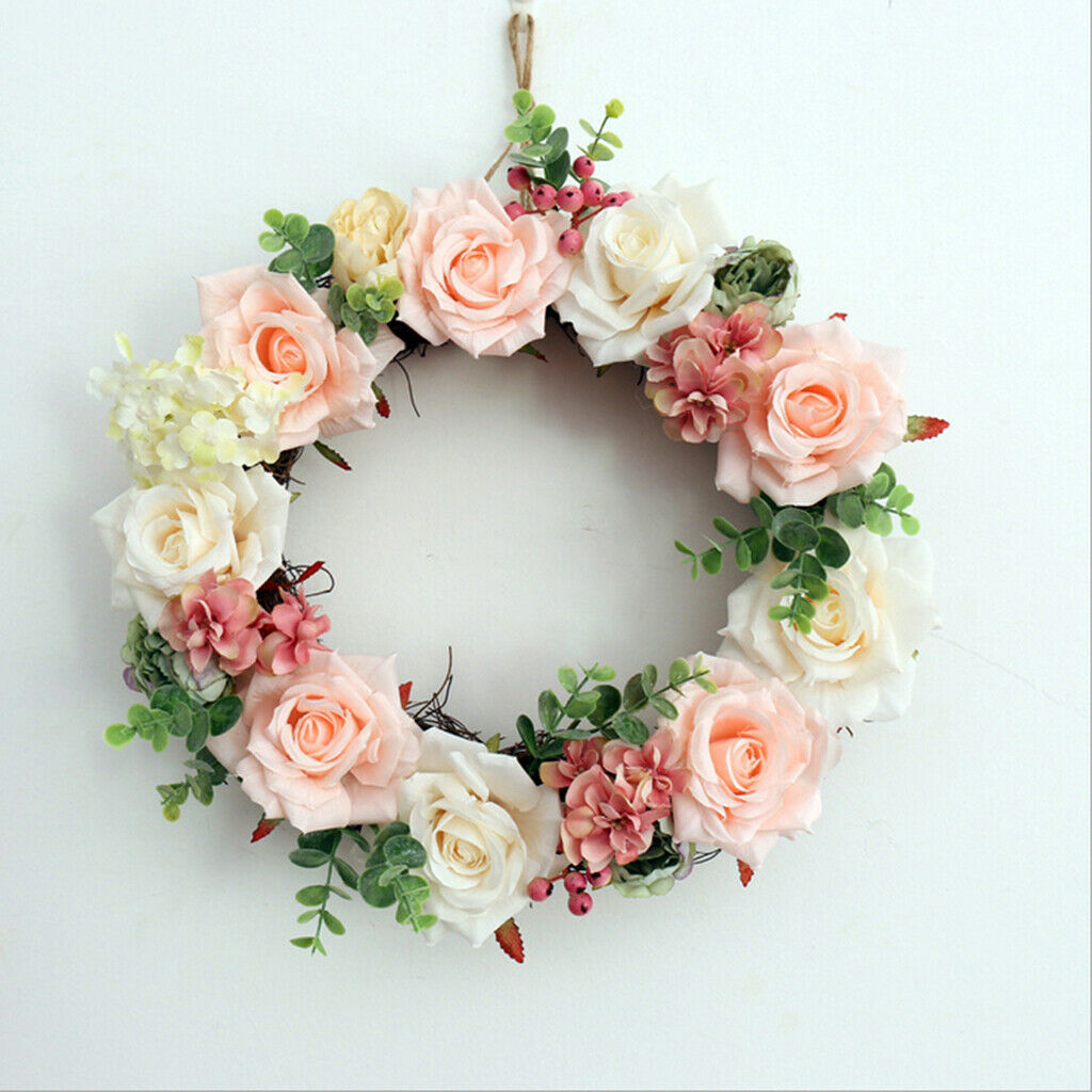 Artificial Wreath, 37cm Artificial Rose Wreaths Silk Flowers Garland Pendant for