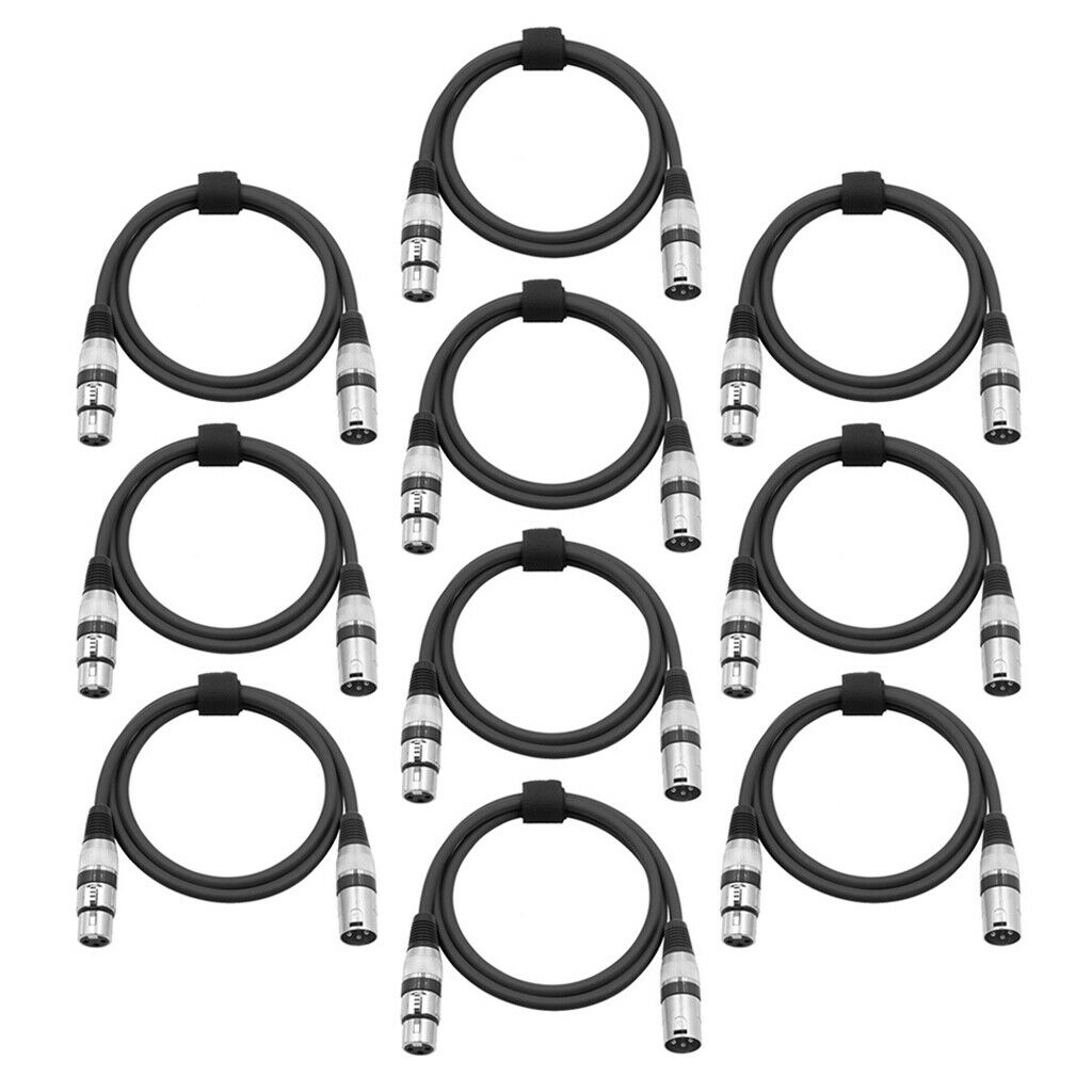 10 Pieces PVC Black XLR Male To XLR Female Microphone Cable 24AWG 2m/6.56ft.