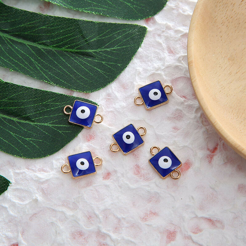 10Pcs/lot Square Turkey Blue Evil Eye Charms Connector DIY Bracelet Necklace