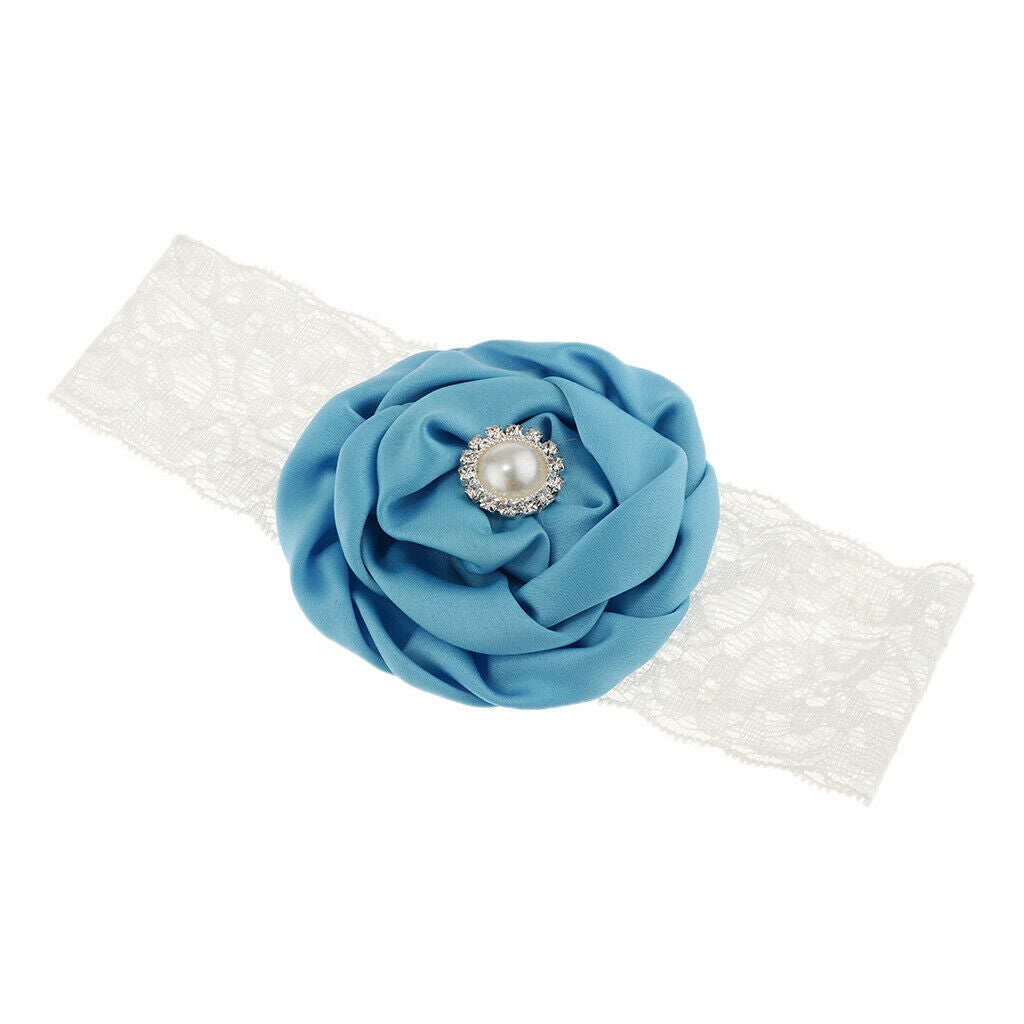 Baby Flower Headband Newborn Girls Elastic Head Band White and Blue