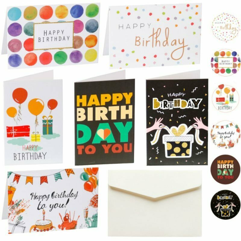 6 Sets of Happy Birthday Cards with Envelopes and Stickers Folding Cards .l8