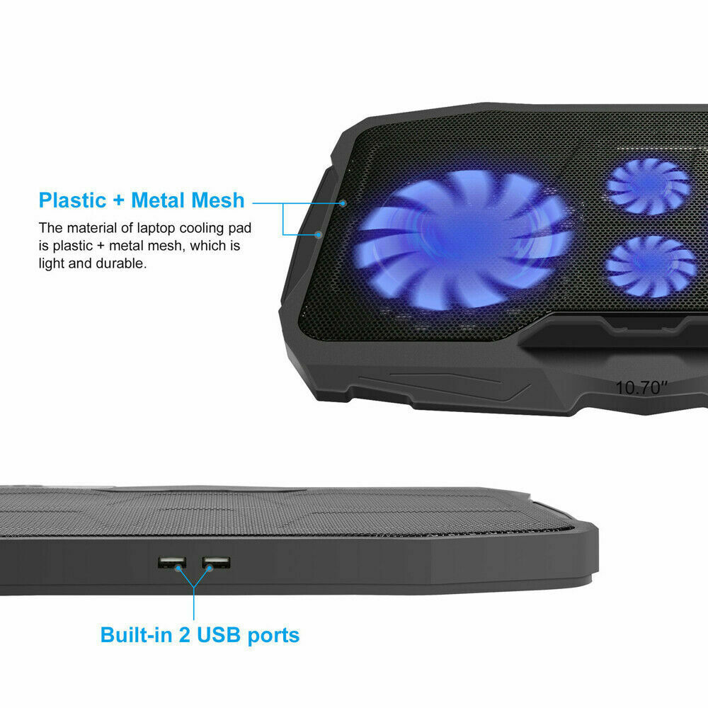 Gaming Laptop Cooler Pad with USB 4 Cooling Fans Adjustable Stand LED Backlight