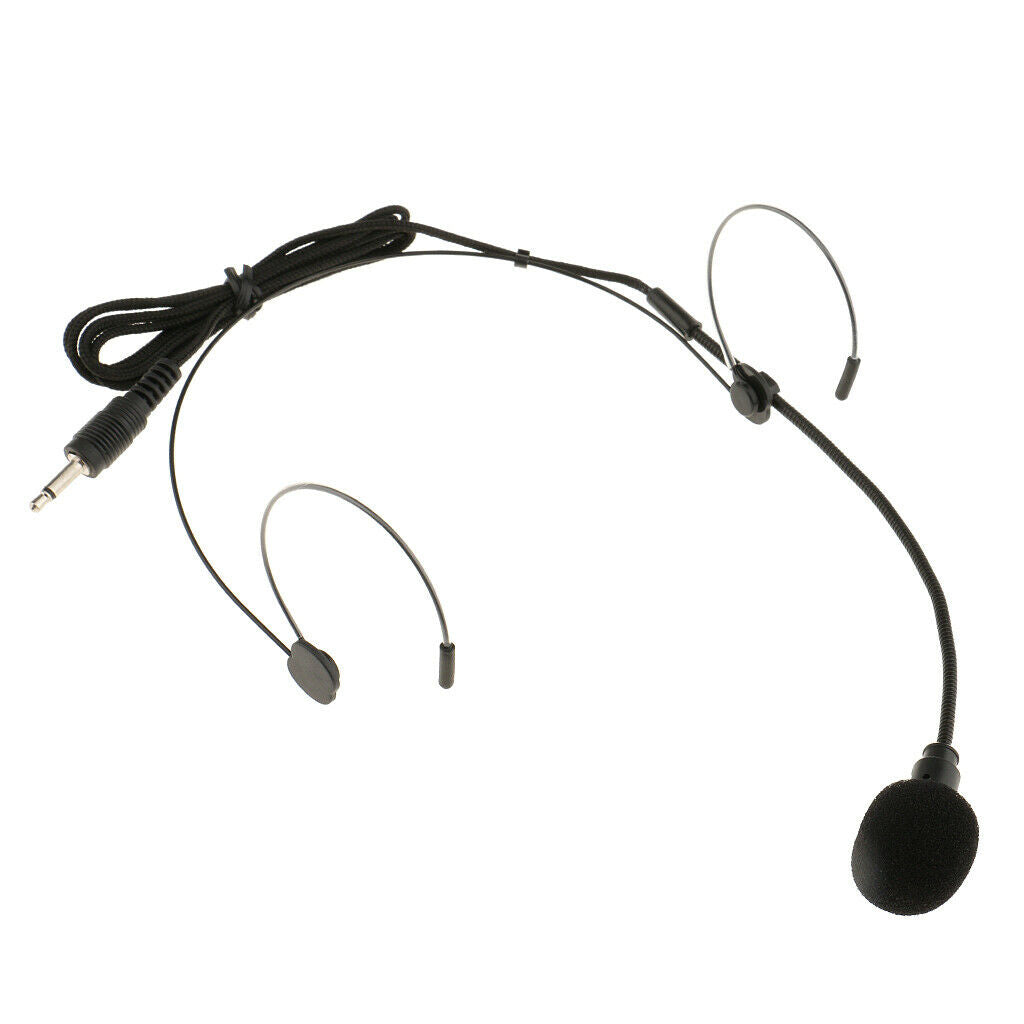 8x Foldable Head-mounted Dual Hook Wired Headset Headworn Microphone Black