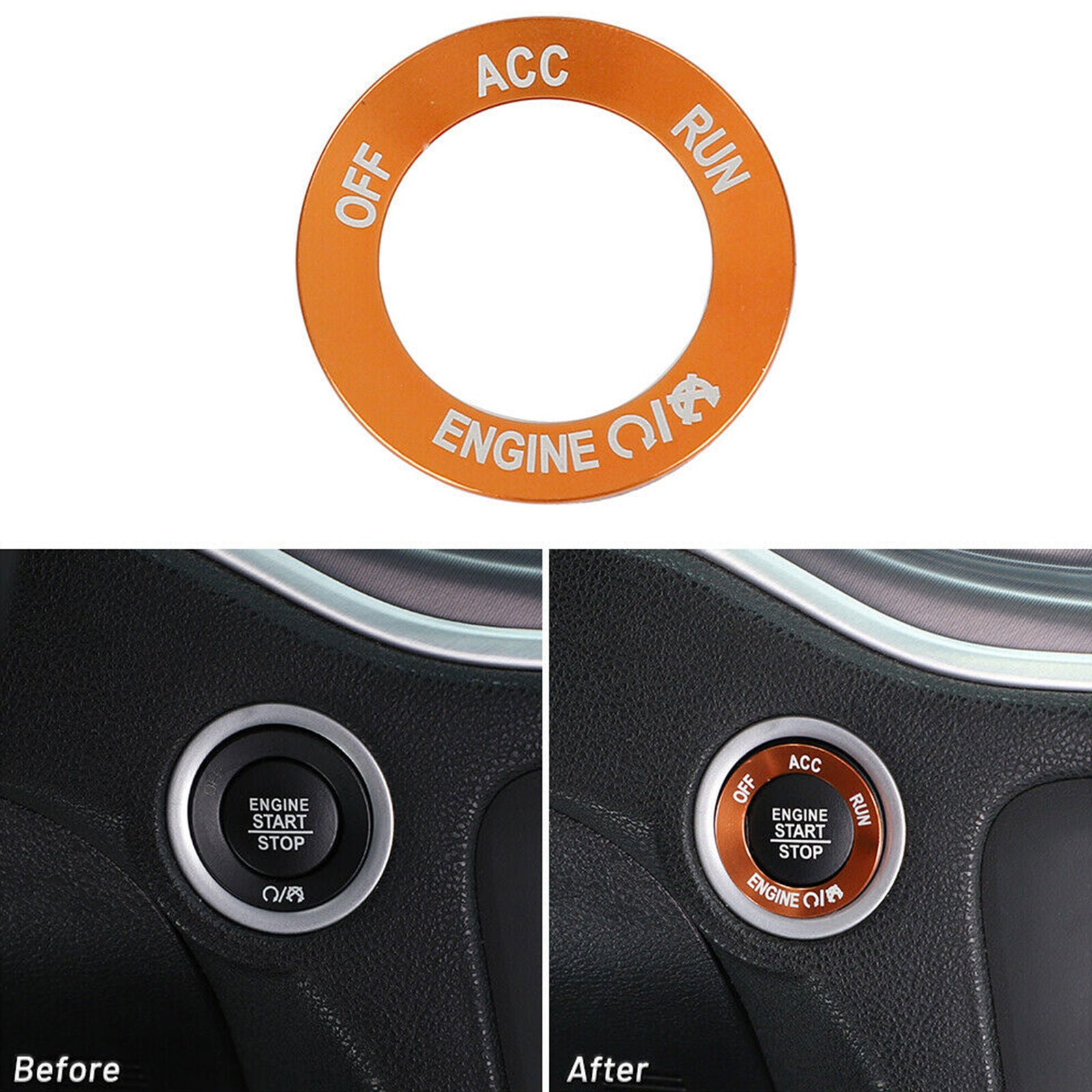 Engine Start Stop Button Trim Ring for Dodge Challenger/Charger/Ram 2010+ Orange