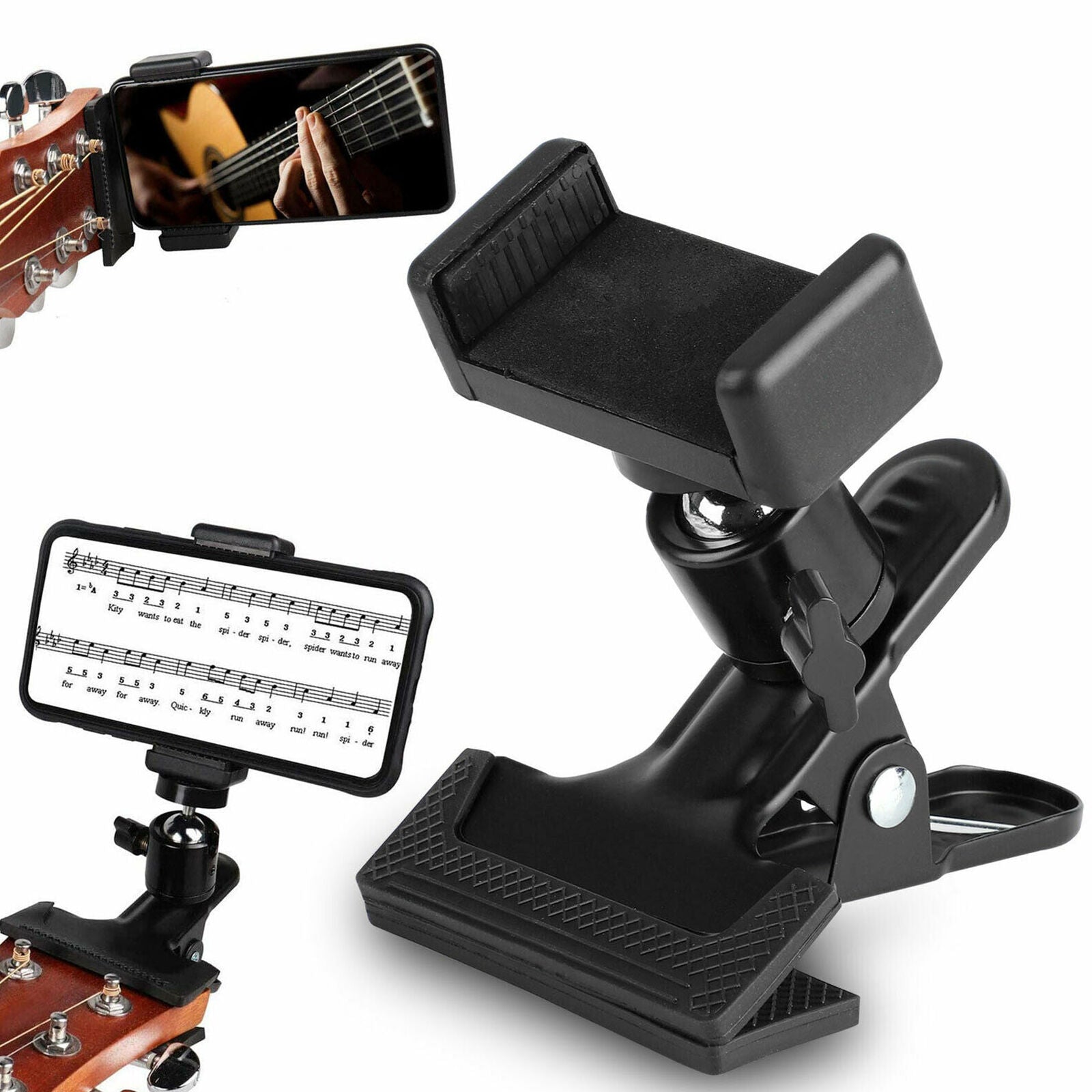 360°Guitar Headstock Mobile Phone Holder Bracket Stand Cell Phone Clip Clamp