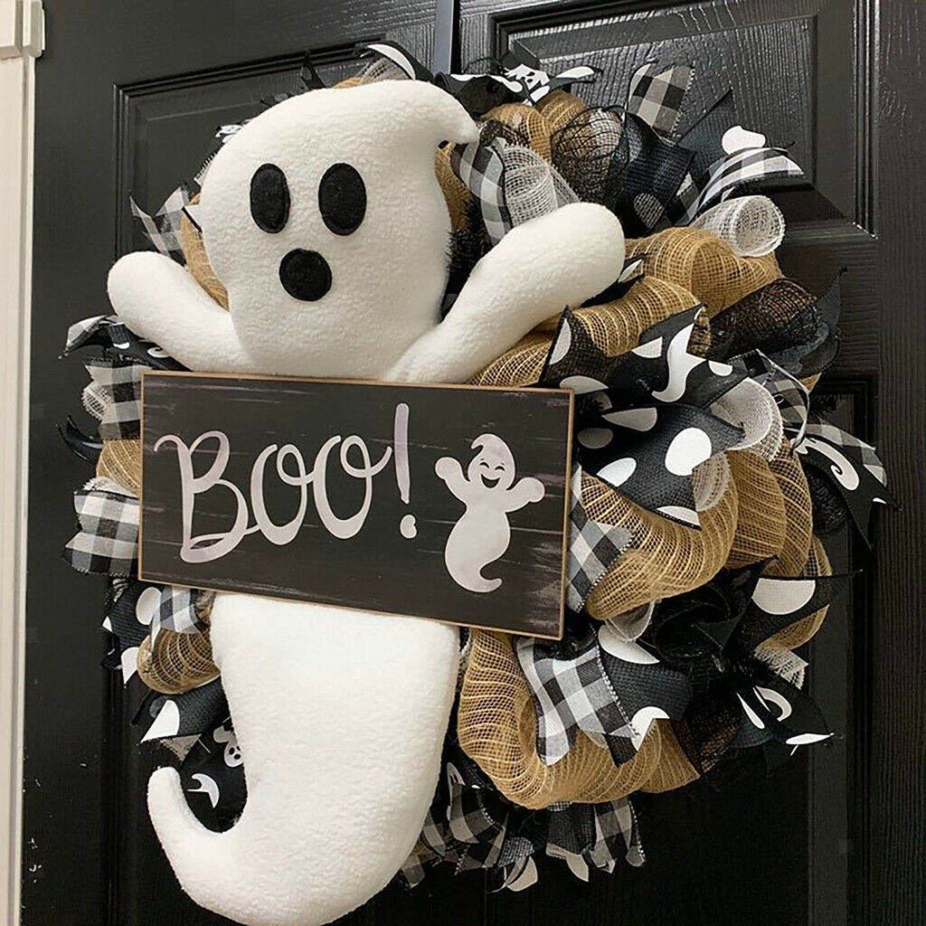 Pre-decorated Halloween Wreath for Front Door Halloween Decoration with White