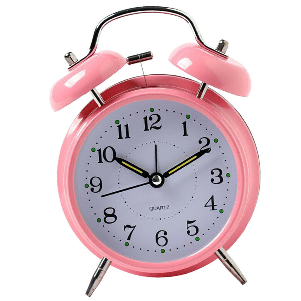 Twin Bell Alarm Clock Dial, Luminous, Battery Operated Loud Alarm Clock Pink