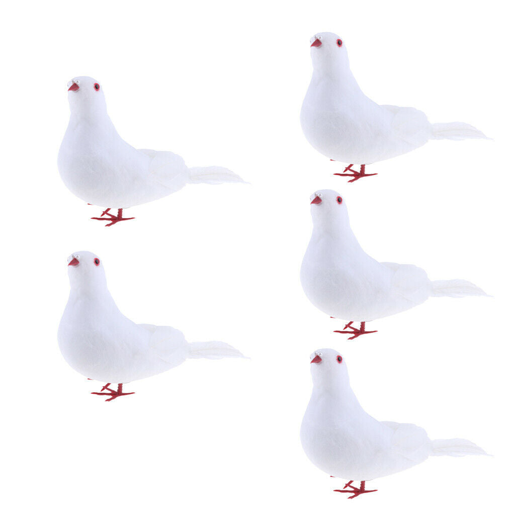 5Pcs Artificial Foam Feather White Doves Birds Craft Birds Home Wedding Decor