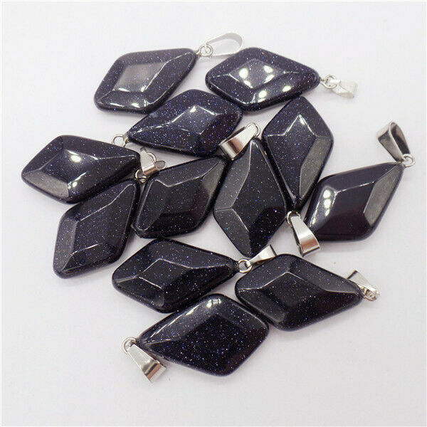 15Pcs 24x15x6mm Blue Sand Stone Faceted Shield Pendant Bead DIY Jewelry HH9583