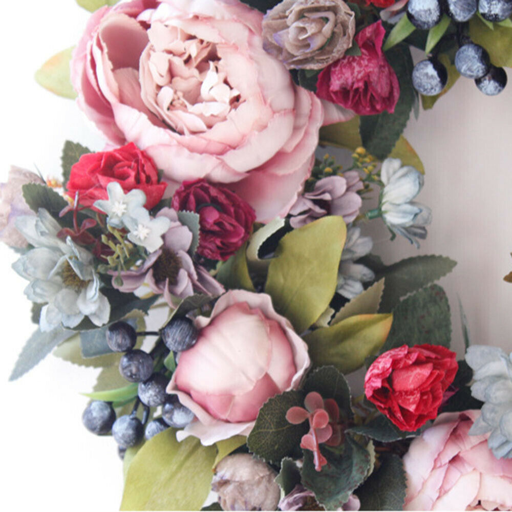 Artificial Peony Flower Summer Wreath Green Leaves Front Door Indoor Wall Decor