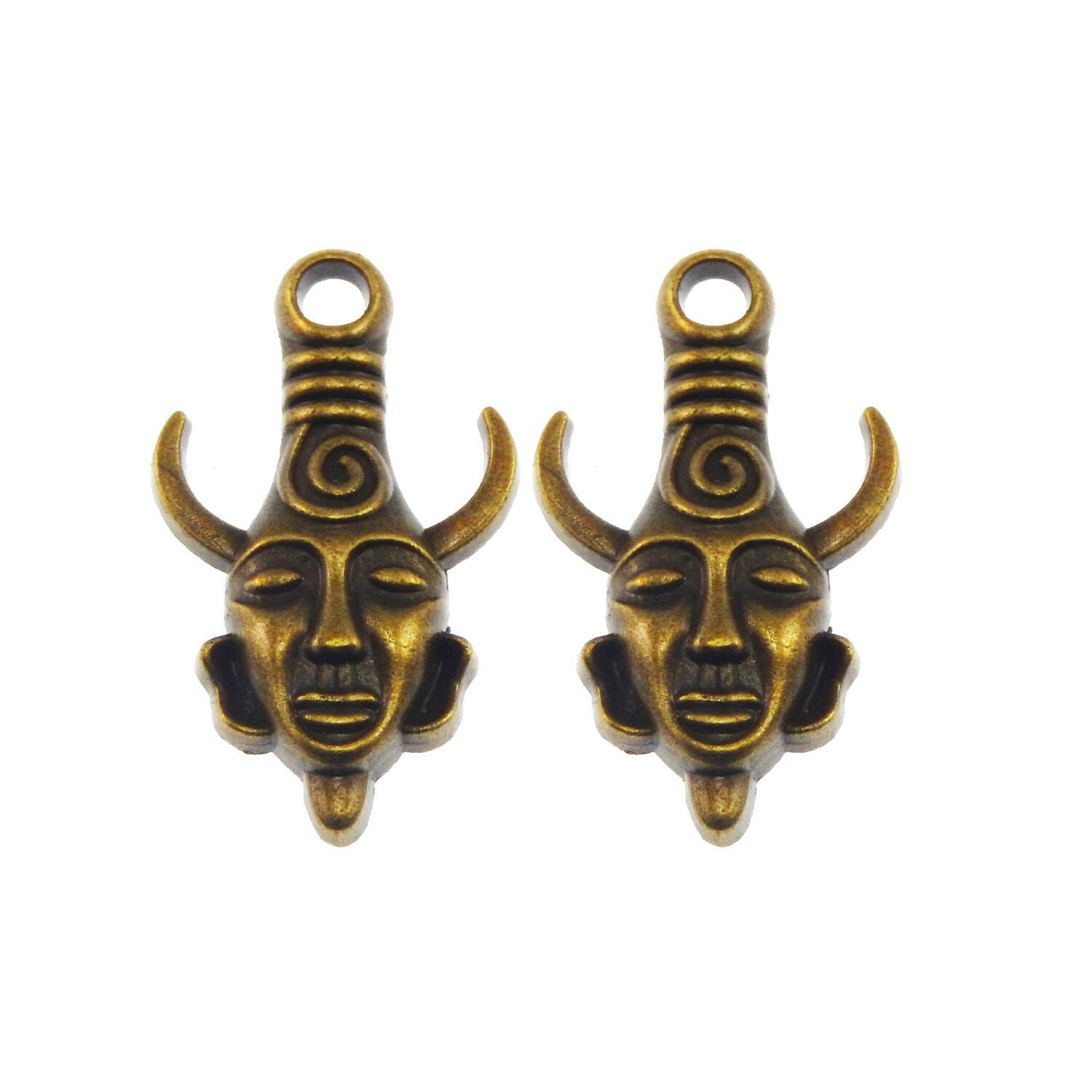 Antiqued Style Bronze Tone Alloy Man Head Horn Pendant Charm 26*20*5mm 20PCS
