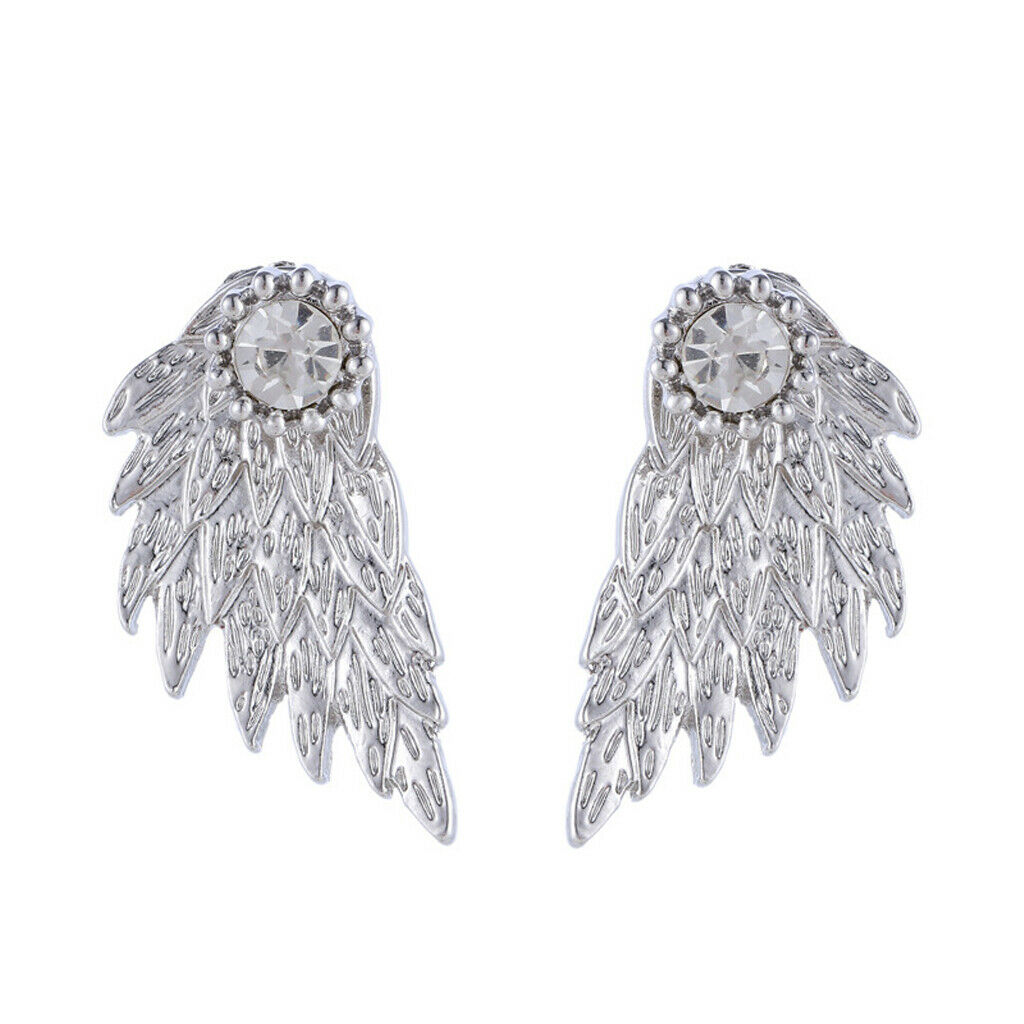 2 Pairs Fashion Women Angel Feather Wing Earrings Rhinestone Dangle Ear Stud
