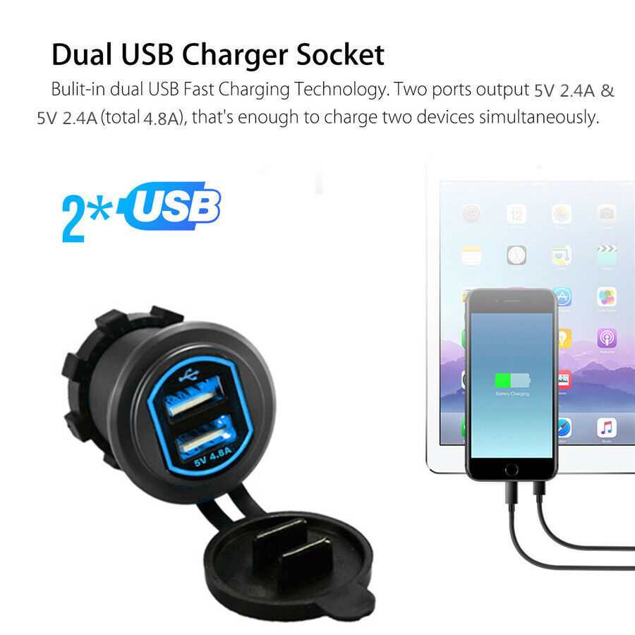 LED Display Dual USB Quick Charger Socket Power  For Car Boat Marine Motorcycle