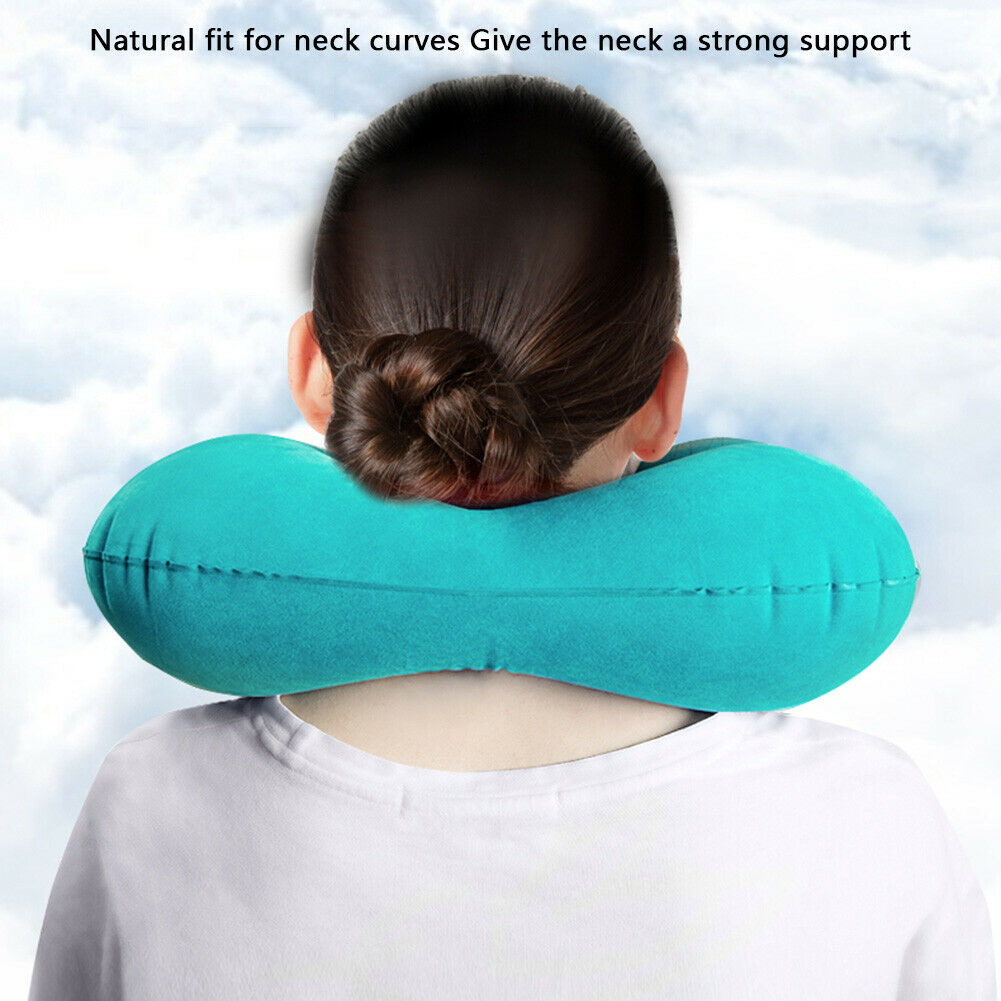 Inflatable Neck Pillow Support U Shaped Travel Pillow for Car Auto (Blue)  @